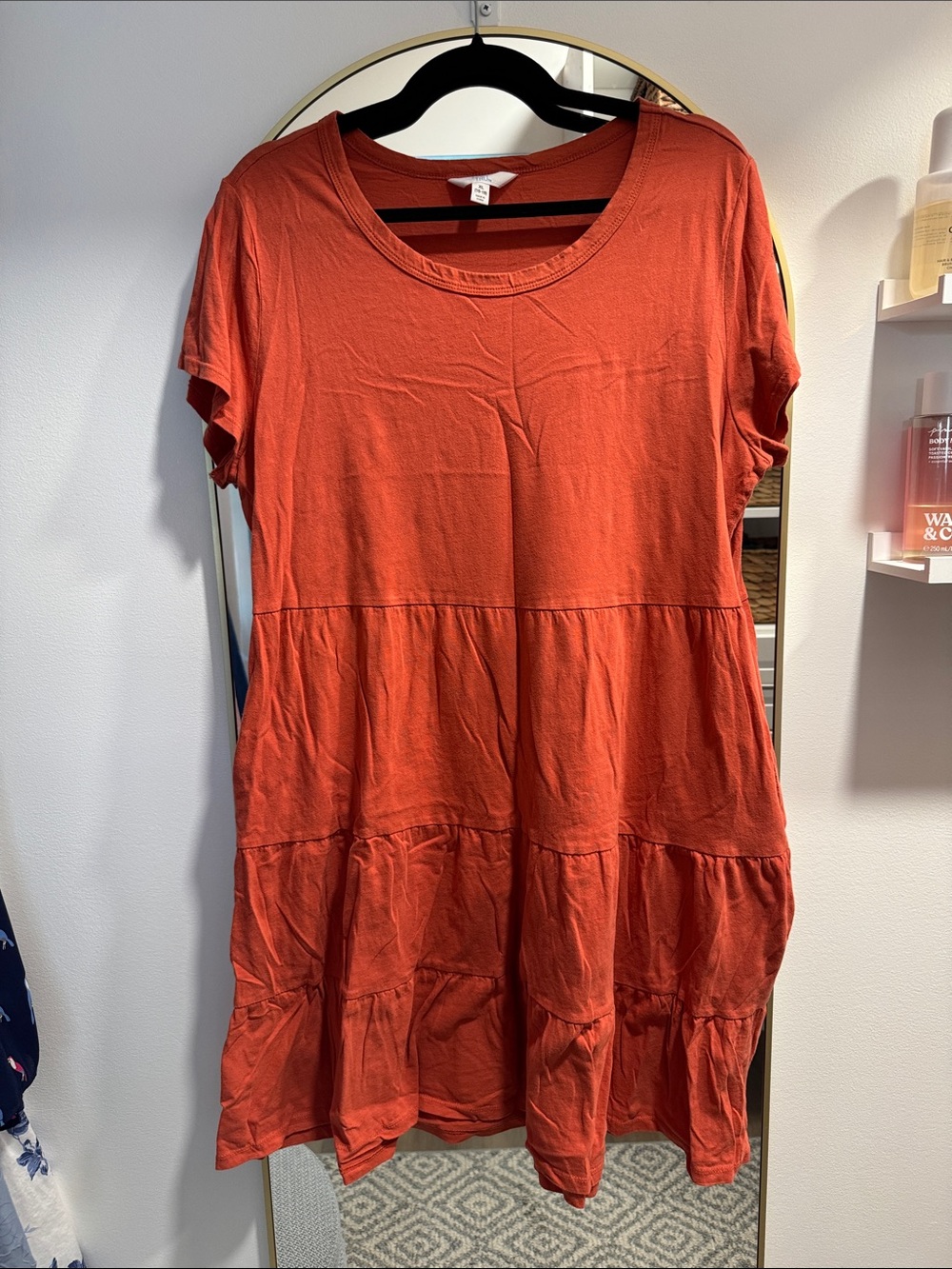 Women’s Casual Rust Tiered Short Sleeve Dress with Pockets XL